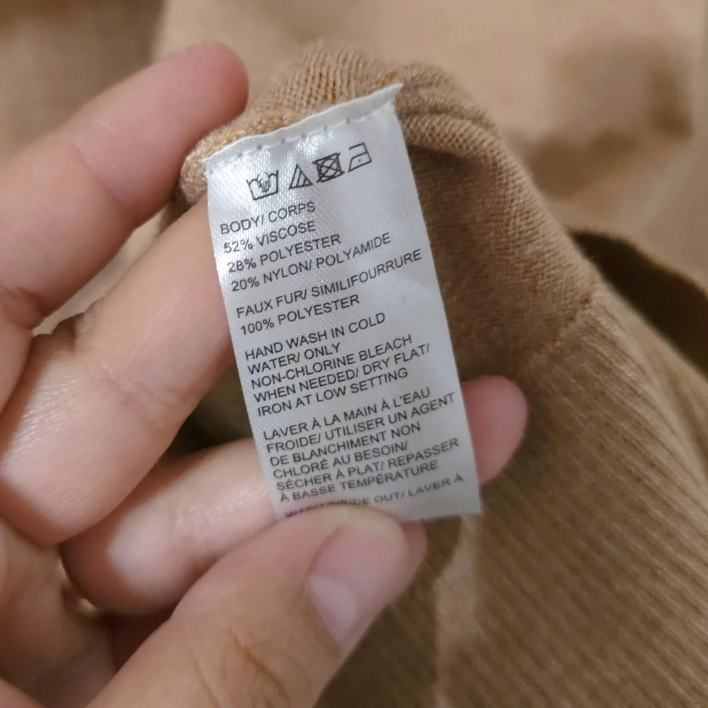 SAKS FITH AVENUE Nwt Drop Shoulder Faux Fur Trim Hoodie, Heather Camel Brown, XL - Picture 9 of 11